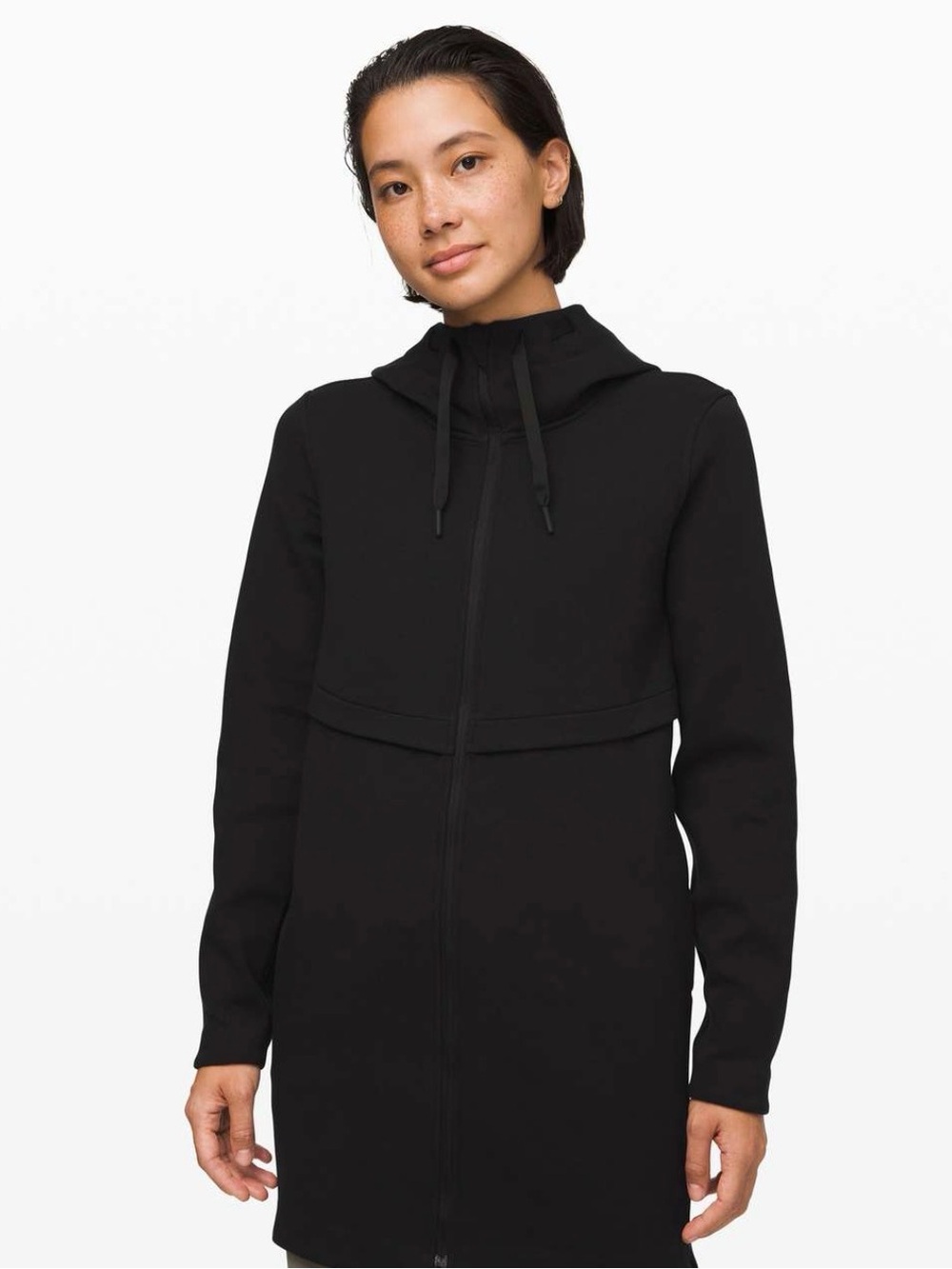 Lululemon Long Horizons Black Longline Hooded Zip Jacket Coat Sweater Sz 6 EUC